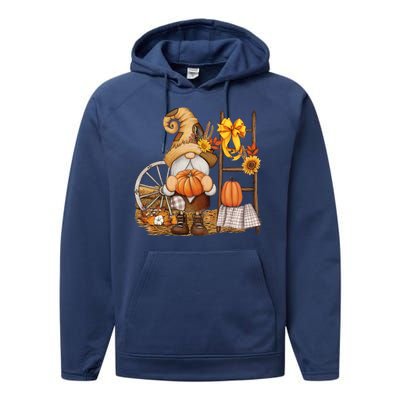 Autumn Fall Season Gnome Pumpkin Floral Performance Fleece Hoodie