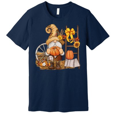 Autumn Fall Season Gnome Pumpkin Floral Premium T-Shirt