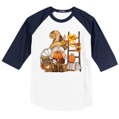 Autumn Fall Season Gnome Pumpkin Floral Baseball Sleeve Shirt