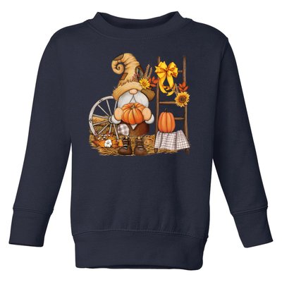 Autumn Fall Season Gnome Pumpkin Floral Toddler Sweatshirt