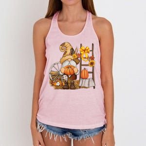 Autumn Fall Season Gnome Pumpkin Floral Women's Knotted Racerback Tank