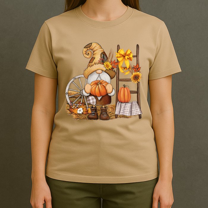 Autumn Fall Season Gnome Pumpkin Floral T-Shirt