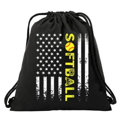 American Flag Softball Team Drawstring Bag