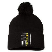 American Flag Softball Team Pom Pom 12in Knit Beanie