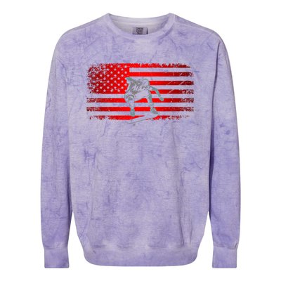 American Flag Skateboard Skateboarder Skateboard Gift Colorblast Crewneck Sweatshirt