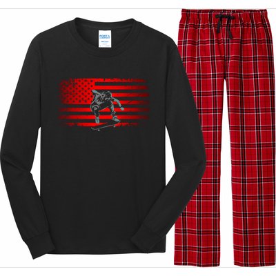 American Flag Skateboard Skateboarder Skateboard Gift Long Sleeve Pajama Set