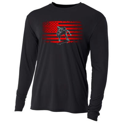 American Flag Skateboard Skateboarder Skateboard Gift Cooling Performance Long Sleeve Crew