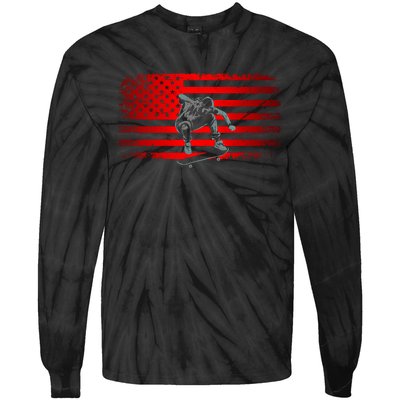 American Flag Skateboard Skateboarder Skateboard Gift Tie-Dye Long Sleeve Shirt