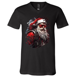 Action Filled Santa V-Neck T-Shirt