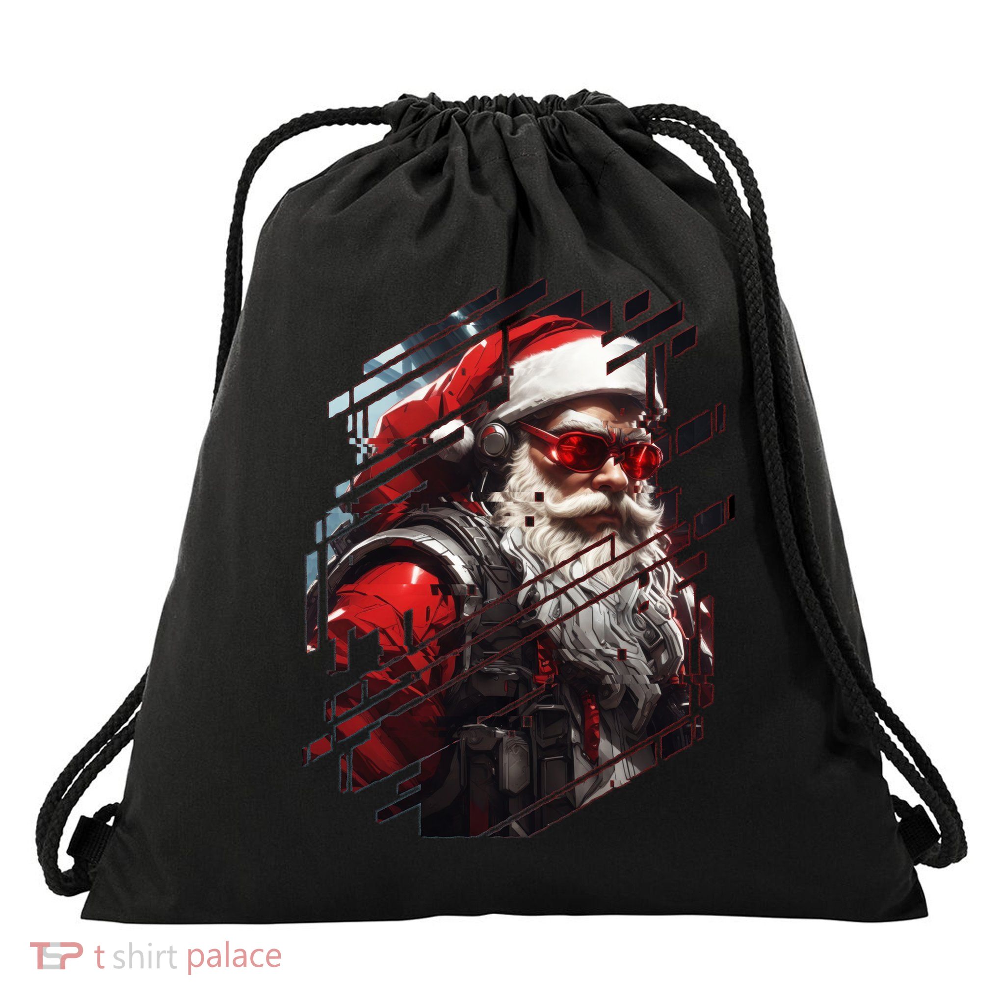 Action Filled Santa Drawstring Bag