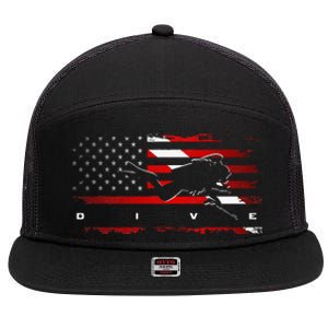 American Flag Scuba Diving Apparel Scuba Diving 7 Panel Mesh Trucker Snapback Hat