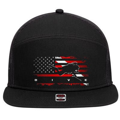 American Flag Scuba Diving Apparel Scuba Diving 7 Panel Mesh Trucker Snapback Hat
