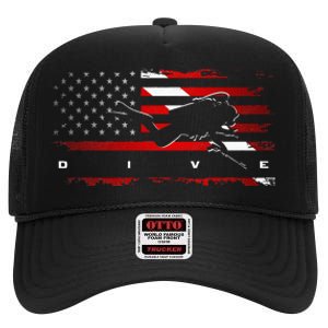 American Flag Scuba Diving Apparel Scuba Diving High Crown Mesh Back Trucker Hat