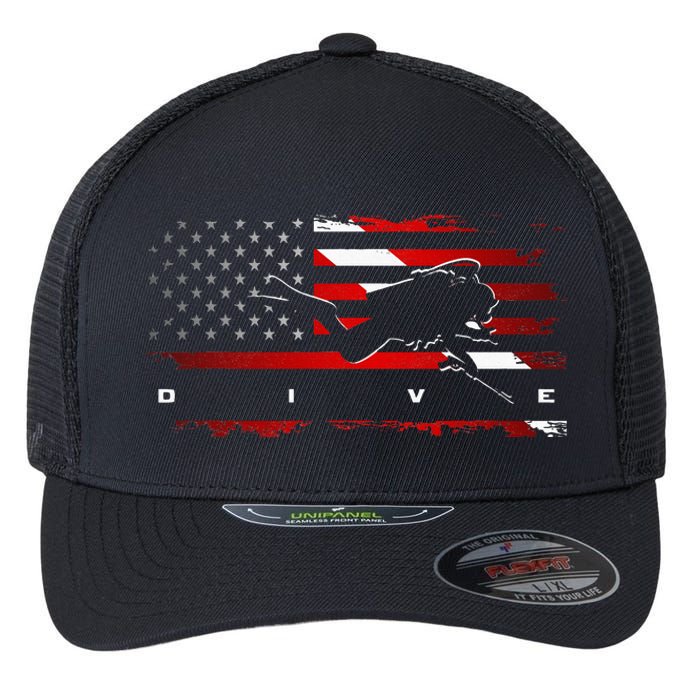 American Flag Scuba Diving Apparel Scuba Diving Flexfit Unipanel Trucker Cap