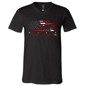 American Flag Scuba Diving Apparel Scuba Diving V-Neck T-Shirt