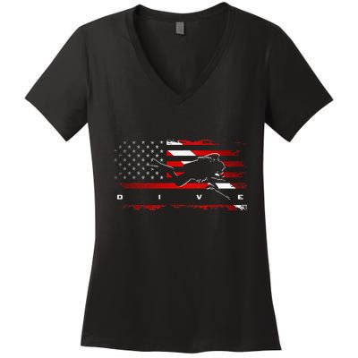American Flag Scuba Diving Apparel Scuba Diving Women's V-Neck T-Shirt