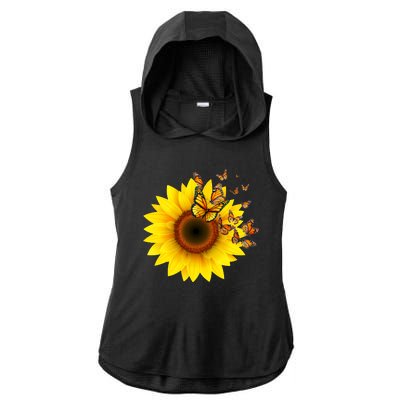 Autumn Fall Sunflower Butterflies Ladies PosiCharge Tri-Blend Wicking Draft Hoodie Tank