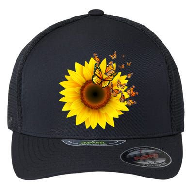 Autumn Fall Sunflower Butterflies Flexfit Unipanel Trucker Cap