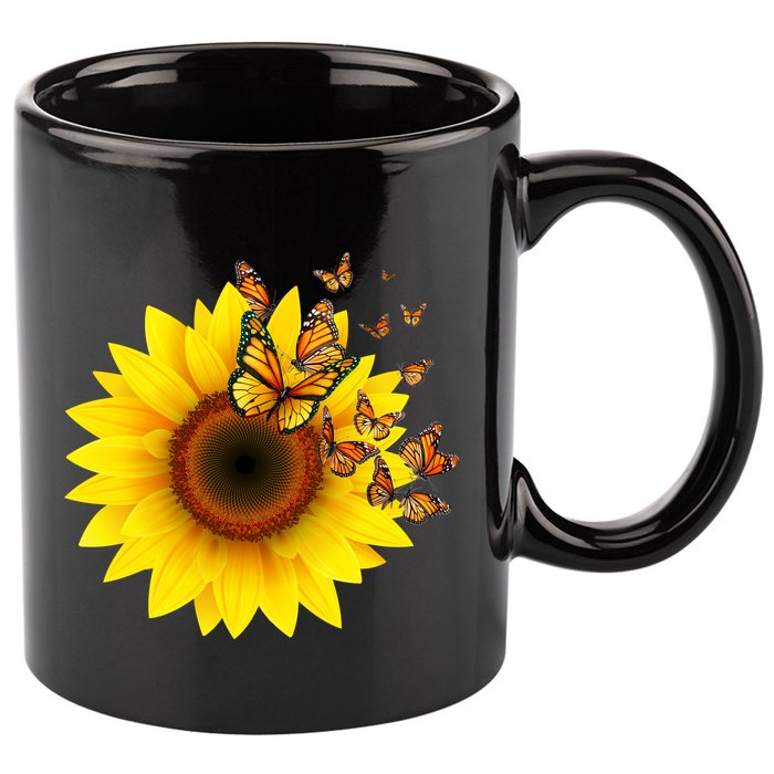 Autumn Fall Sunflower Butterflies 11oz C Handle Ceramic Mug