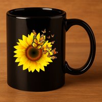 Autumn Fall Sunflower Butterflies 11oz C Handle Ceramic Mug