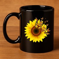 Autumn Fall Sunflower Butterflies 11oz C Handle Ceramic Mug