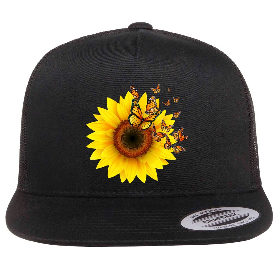 Autumn Fall Sunflower Butterflies Flat Bill Trucker Hat