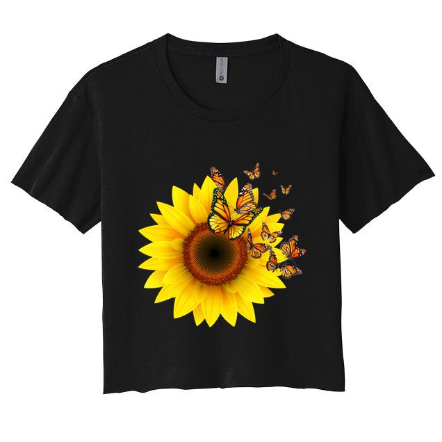 Autumn Fall Sunflower Butterflies Crop Top