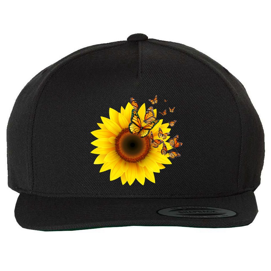 Autumn Fall Sunflower Butterflies Wool Snapback Cap