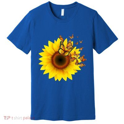 Autumn Fall Sunflower Butterflies Premium T-Shirt