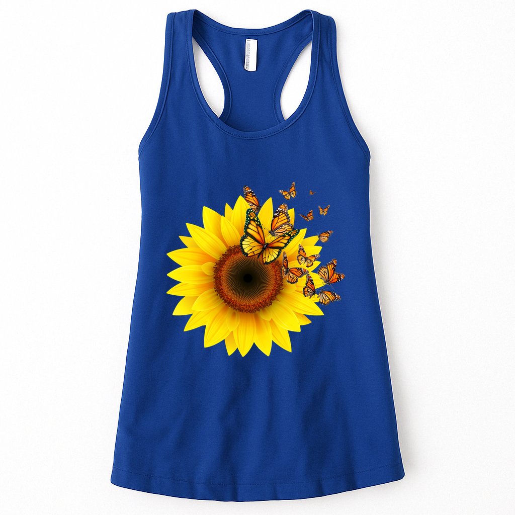 Autumn Fall Sunflower Butterflies Womens Tank Top