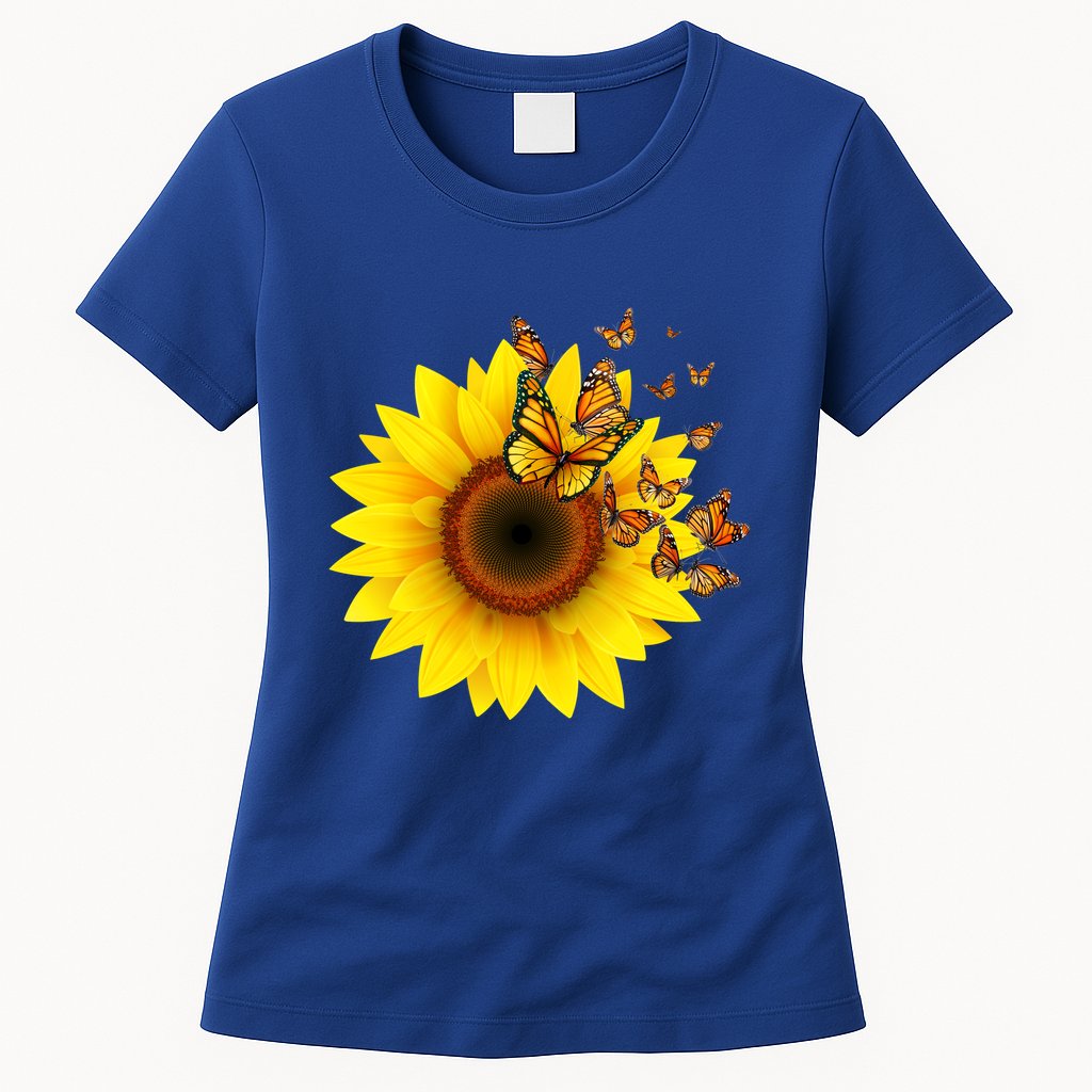 Autumn Fall Sunflower Butterflies Womens T-Shirt