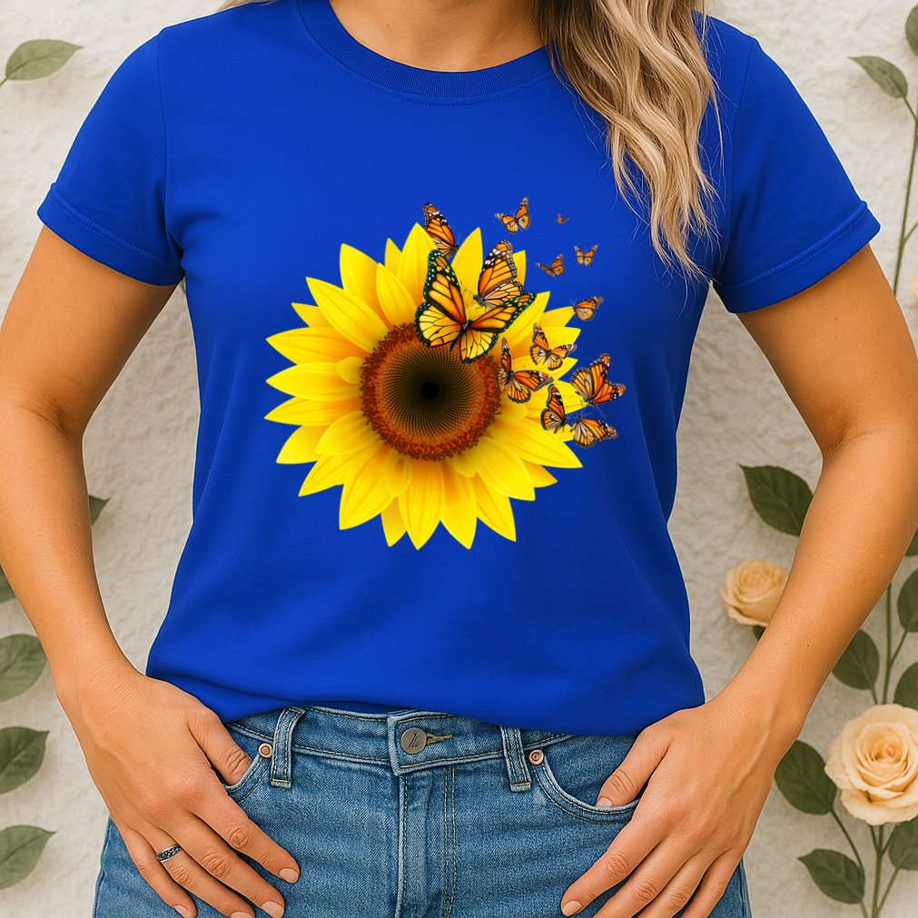 Autumn Fall Sunflower Butterflies Womens T-Shirt