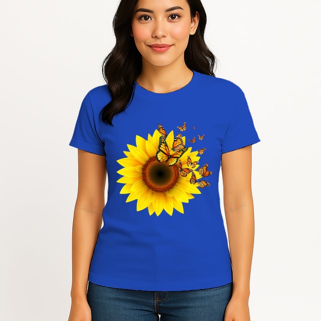 Autumn Fall Sunflower Butterflies Womens T-Shirt