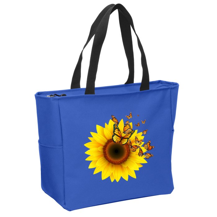 Autumn Fall Sunflower Butterflies Zip Tote Bag