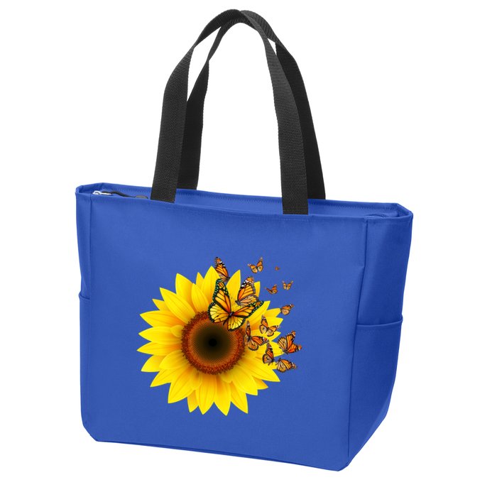 Autumn Fall Sunflower Butterflies Zip Tote Bag