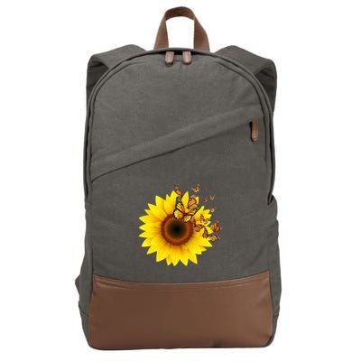 Autumn Fall Sunflower Butterflies Cotton Canvas Backpack