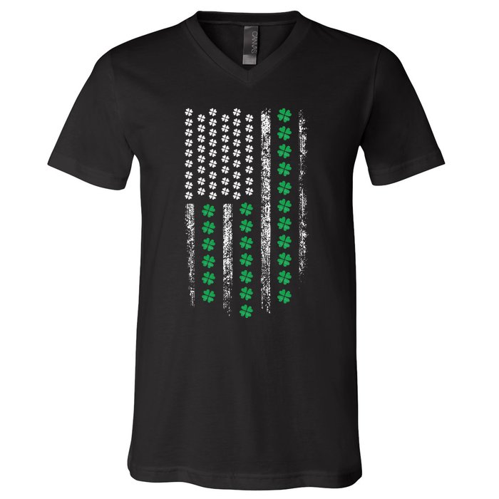 American Flag St Patricks Day Vintage Irish Lucky V-Neck T-Shirt