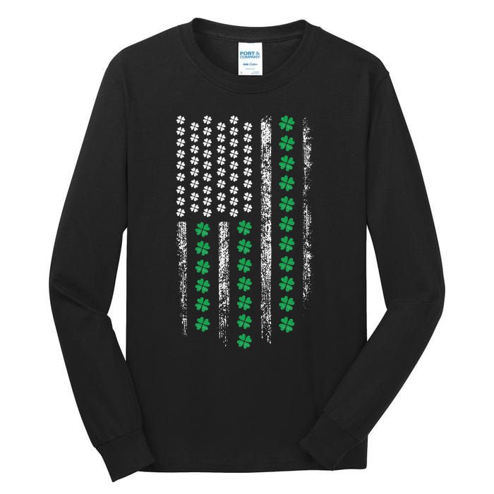 American Flag St Patricks Day Vintage Irish Lucky Tall Long Sleeve T-Shirt