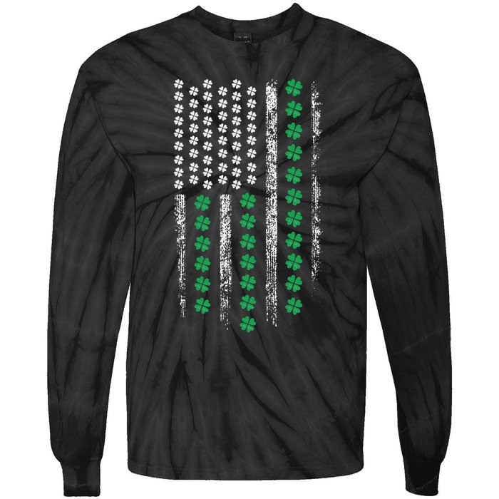 American Flag St Patricks Day Vintage Irish Lucky Tie-Dye Long Sleeve Shirt