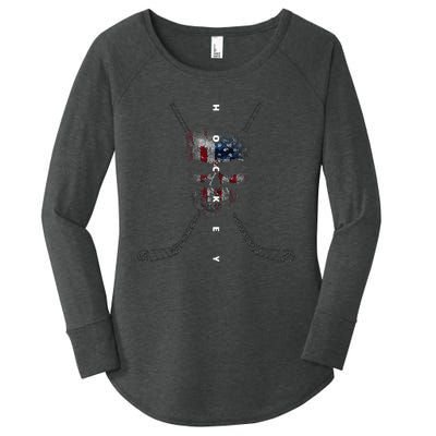 American Flag Skull Hockey Apparel Hockey Women's Perfect Tri Tunic Long Sleeve Shirt