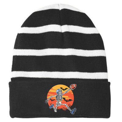 American Football Skeleton Player Halloween Striped Beanie with Solid Band