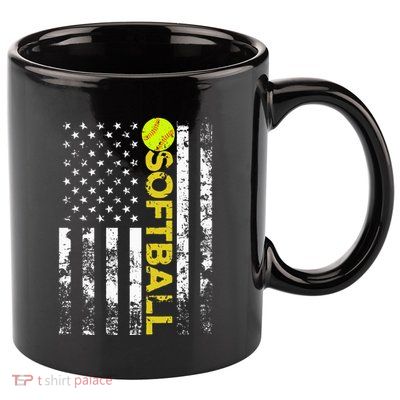 American Flag Softball Team Gift 11oz C Handle Ceramic Mug