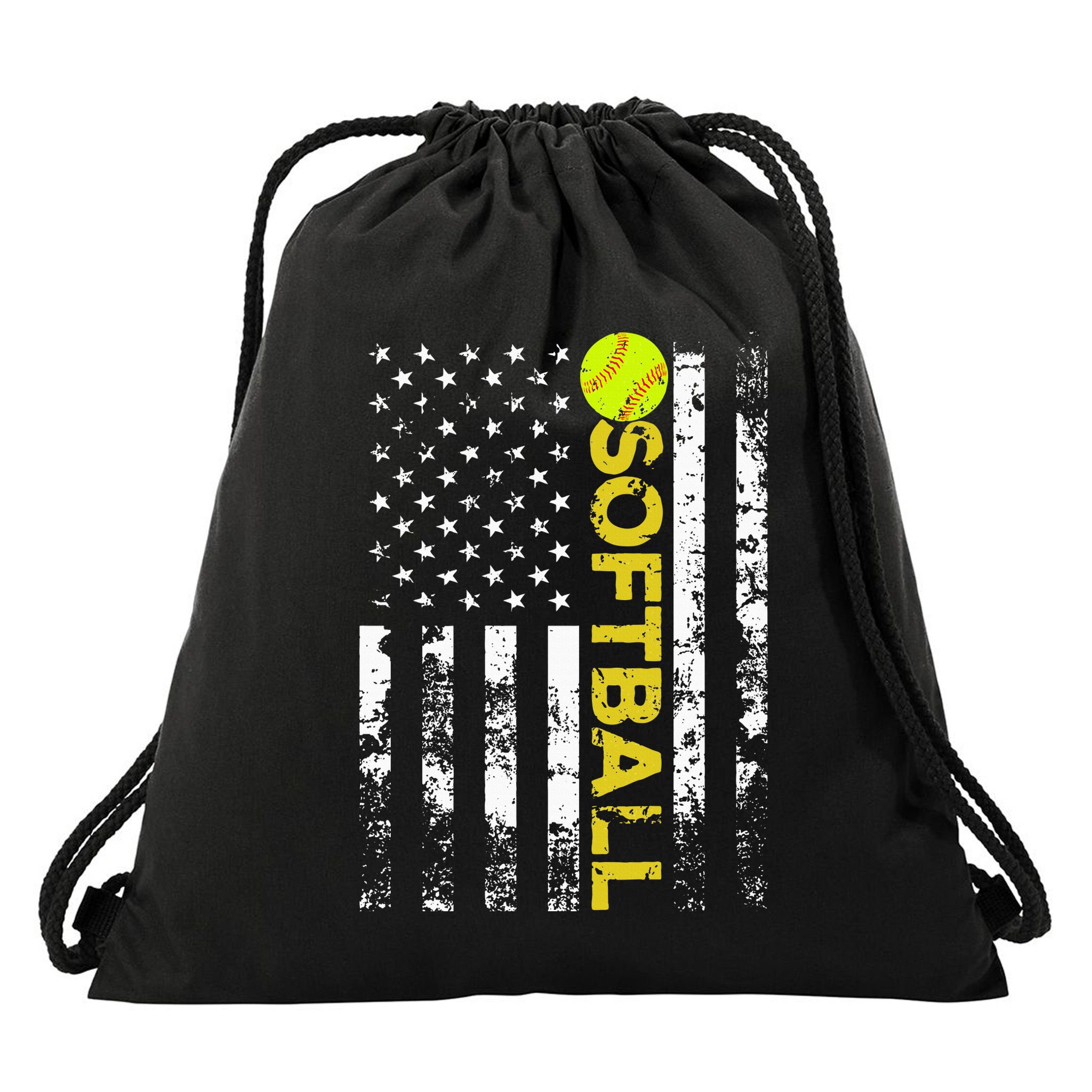 American Flag Softball Team Gift Drawstring Bag
