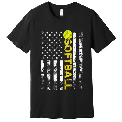 American Flag Softball Team Gift Premium T-Shirt