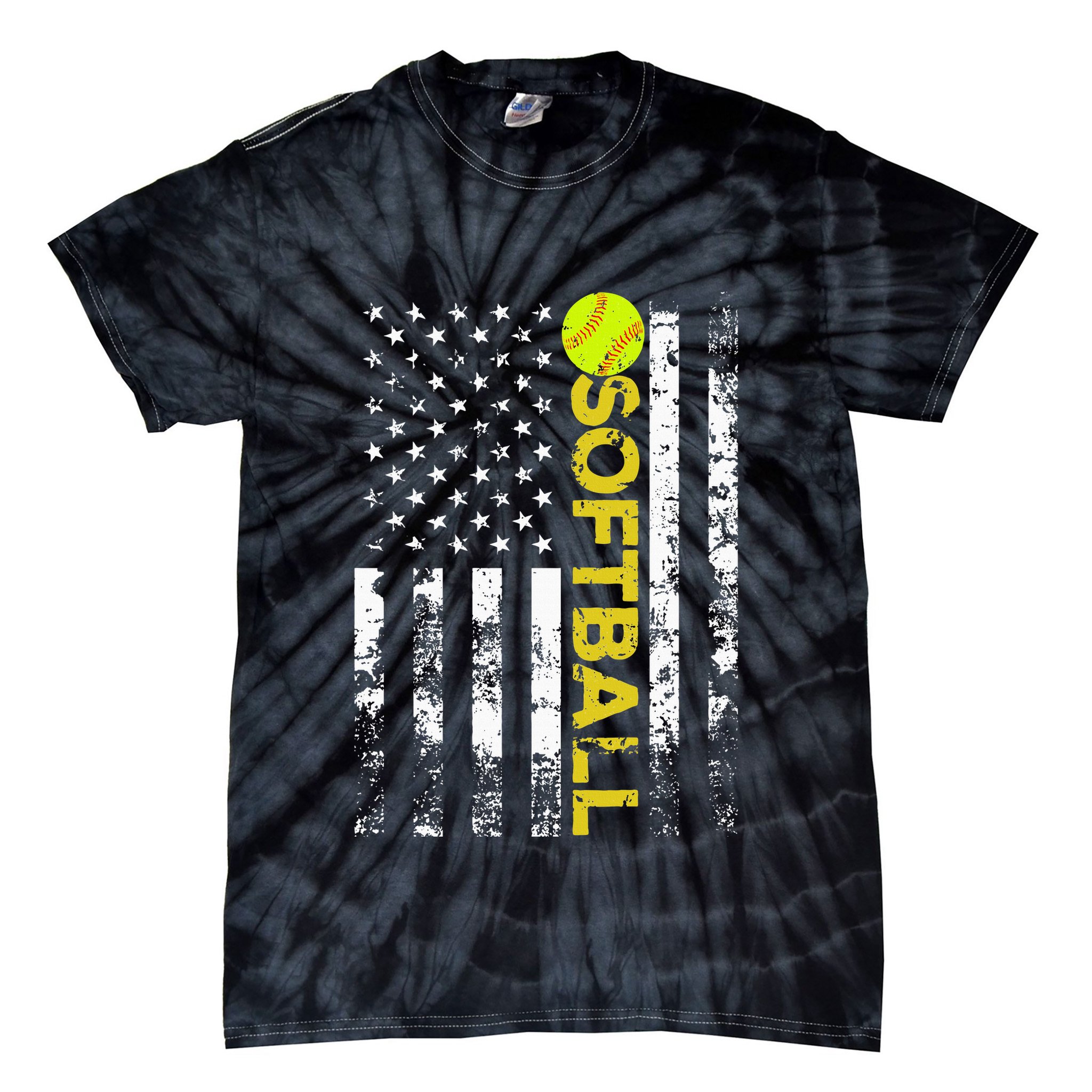American Flag Softball Team Gift Tie-Dye T-Shirt