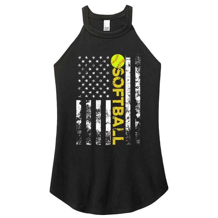 American Flag Softball Team Gift Women's Perfect Tri Rocker Tank