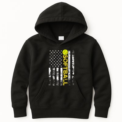 American Flag Softball Team Gift Kids Hoodie