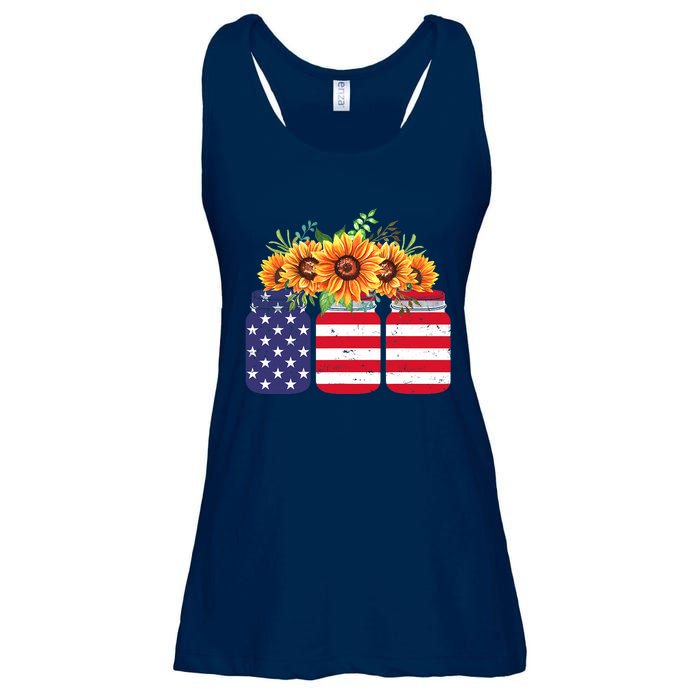 American Flag Sunflower 4th Of July Independence USA Day Ladies Essential Flowy Tank