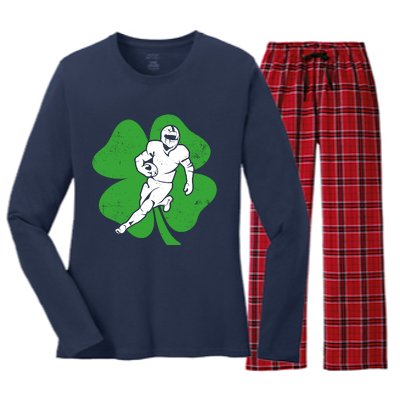 American Football Sports Shamrock St Patricks Day Women's Long Sleeve Flannel Pajama Set 