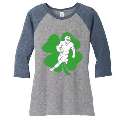 American Football Sports Shamrock St Patricks Day Women's Tri-Blend 3/4-Sleeve Raglan Shirt